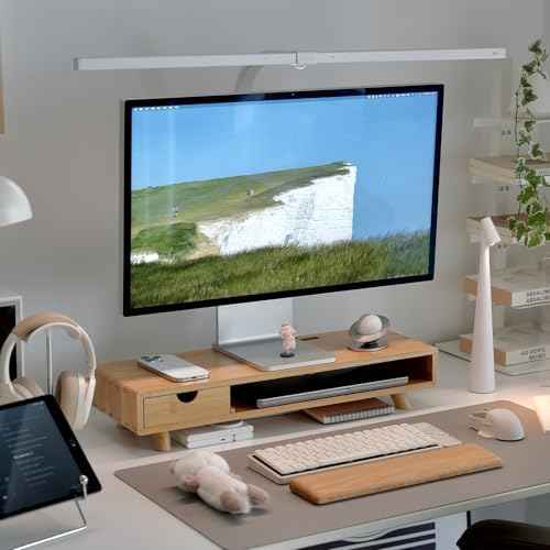 Bamboo Monitor Stand Riser with Drawer