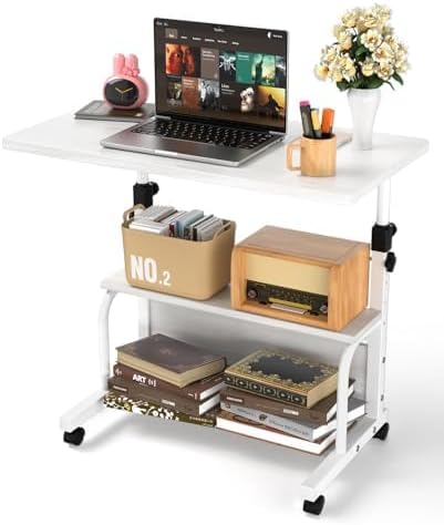 Portable Desk with Wheels Small Standing Desk on Wheels Adjustable Height by QZMDSM