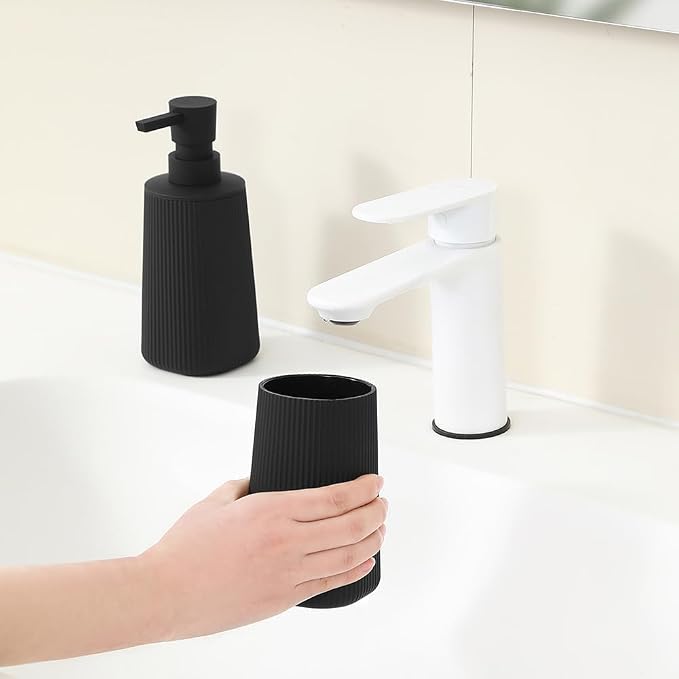Bathroom Accessories 2 Piece Soap Dispenser and Toothbrush Holder Set Striped - Image 5