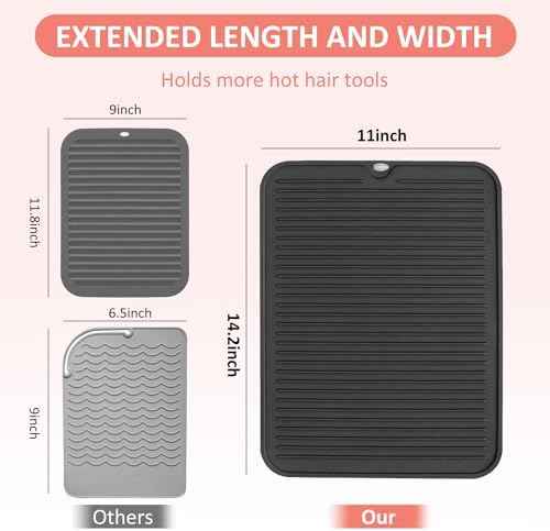 Large Heat Resistant Silicone Mat for Hair Tools: Curling Iron, Flat Iron, Hair Straightener - Portable Hair Styling Pad Cover