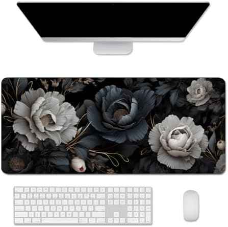 Black and White Mouse Pad,Floral Mouse Pad Desk Mat,Large Mousepad