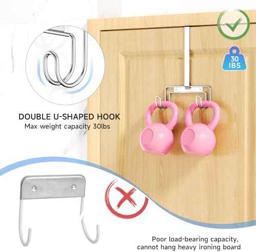 Over The Door & Wall Mount Ironing Board Hanger with Removable Hook, Metal Ironing Board Holder Organizer Wall Rack for Y & T Shaped (Silver)
