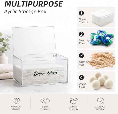 Acrylic Dryer Sheet Holder Dispenser Container,Bonus Black Labels Included