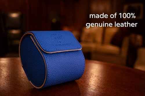 Genuine Napa Leather Watch Roll Travel Case for 3 Watches - Travel Watch Rolls and Leather Watch Display Cases with Velvet Interior - Watch Storage Organizer Men's (Blue - Single)
