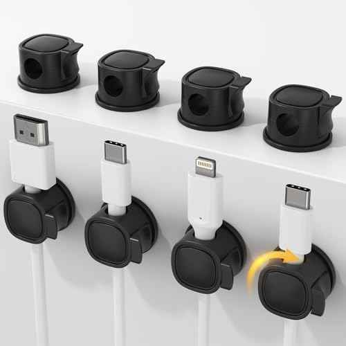 8Pack Rotatable Cord Organizer, INCHOR Cable Organizer, Spring Cable Clips with Clasp Lock, Smooth Adjustable Cord Holder for Nightstand Car Home Office (Black)