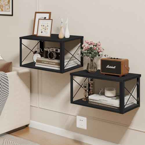 Homode Floating Nightstand, 2 Tier Wall Mounted Nightstand with Cable Hole