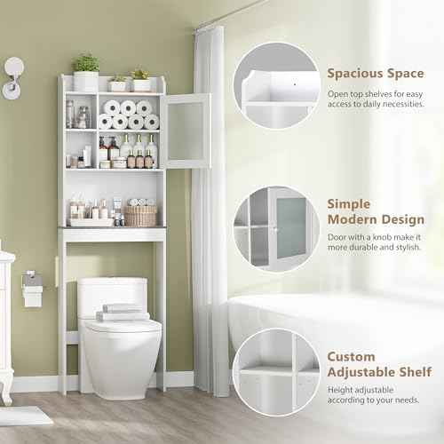 ZENY Over The Toilet Storage Cabinet, Bathroom Organizer with Adjustable Shelf and Double Doors, Freestanding Bathroom Space Saver Toilet Rack (White)