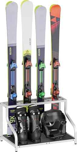 Mondazie Ski Storage Rack for Garage, 4 Pair White