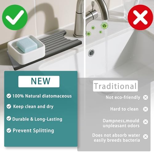 Faucet Mat for Kitchen Sink, Diatomite Absorbent Faucet Stone Drying Mat Kitchen Sink Protectors, Faucet Splash Guard for Bathroom Counter Water Absorbent 16 Inch