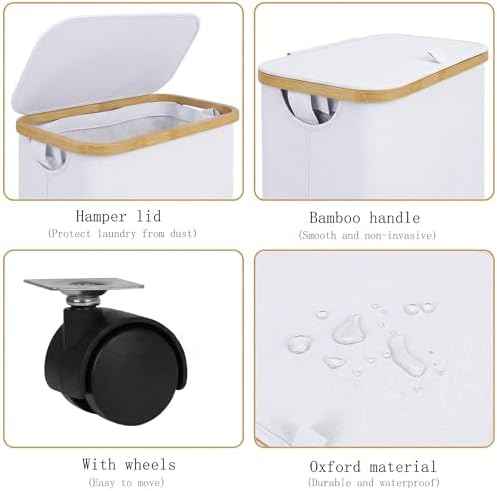 Laundry Basket with Wheels, 75L(20 Gal) Clothes Hamper for Laundry, Laundry Hamper with Lid and Inner Bag, for Laundry Room, Bedroom, Dormitory Storage,White