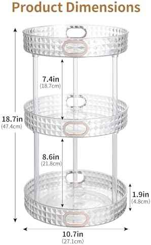 360 Rotating Perfume Organizer, 3 Tier, Diamond Pattern, Clear