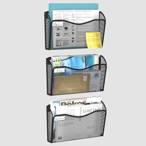 BOHDK Wall File Organizer, 3 Single Pockets Mesh Hanging File