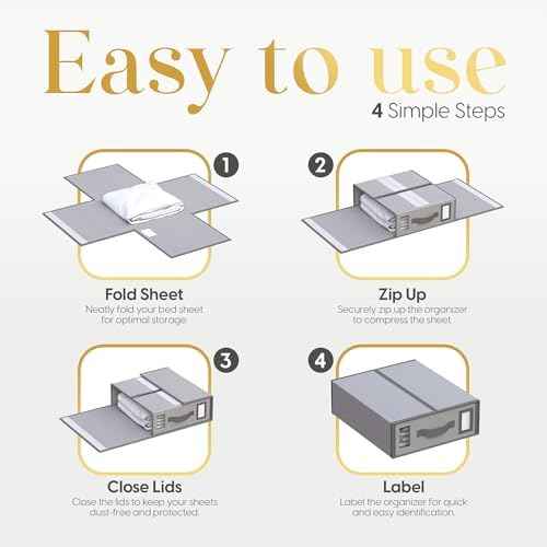 Sheet Organizers and Storage – 4 Pack Bed Sheet Organizer for Queen & King Size, Foldable Linen Closet Storage for Bedding, Duvet Covers, and Pillowcases