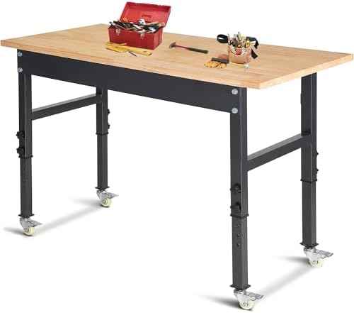 48" Adjustable Work Bench, Rubber Wood Top Workbench