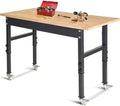 48" Adjustable Work Bench, Rubber Wood Top Workbench