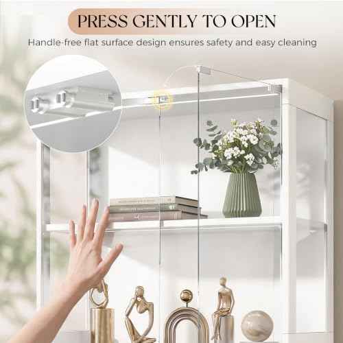 Display Cabinet with Glass Doors, LED Lights Motion Sensor