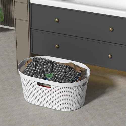 4 Packs 40 L Plastic Laundry Baskets with Handles, Hamper Basket