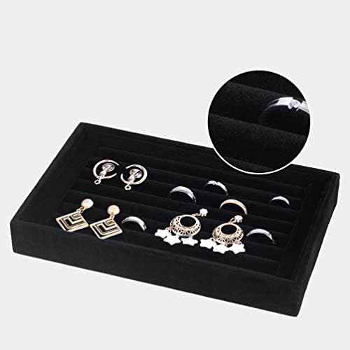 Valyria Velvet 7 Slots Ring Earrings Trays Showcase Display Jewelry Organizer VA003 (Black)