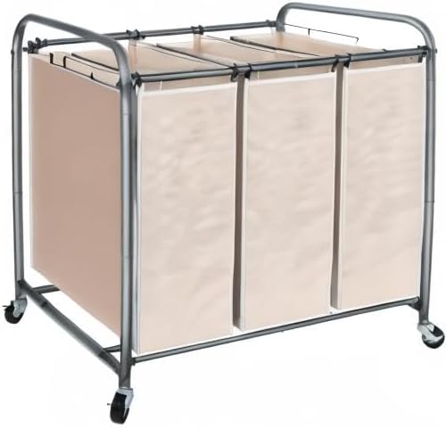 Laundry Sorter 3 Section, 3 Bag Clothes Hamper, Rolling Laundry Cart