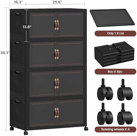 784QT Extra Large Stackable Storage Bins with Lids & Wheels & Door,