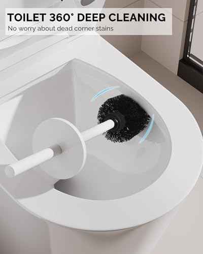 Toilet Brush and Holder Set, Stainless Steel Toilet Bowl Brush with Lid, Rust Proof Toilet Cleaner Brush with Caddy, Durable Bristles, Splash Proof, Ideal for Bathroom（1 Pack, White）
