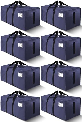 HOMESURE8 Pack 40 Gal Large Strong Moving Bags with Zippers & Carrying Handles - Water-Resistant - Heavy Duty Storage Tote for Space Saving, Fold Flat, Alternative to Moving Box (Blue)