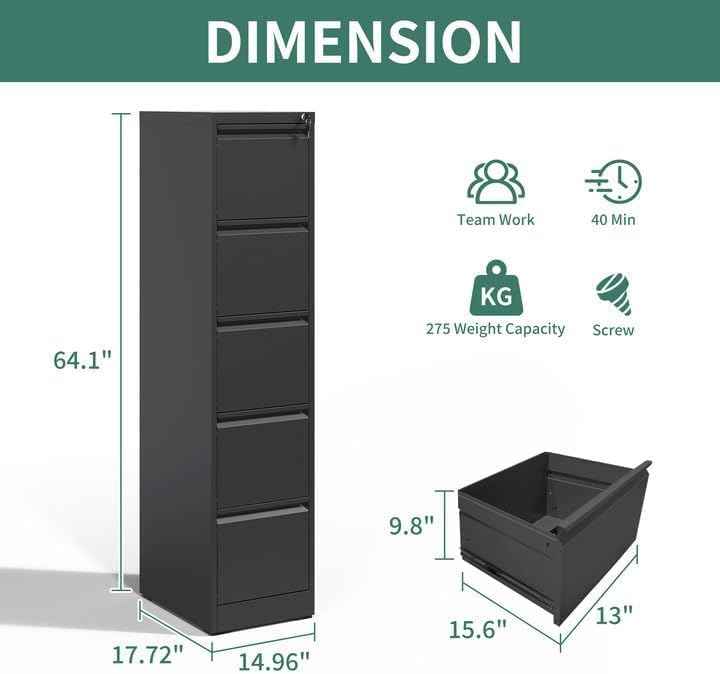 5 Drawer File Cabinet with Lock,Metal File Cabinet for Home Office
