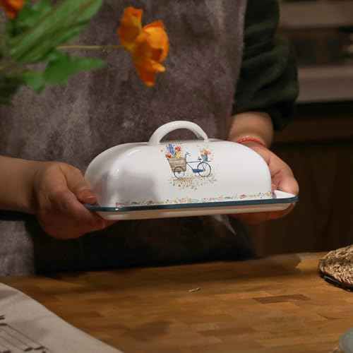 Enamel Butter Dish with Lid Vintage Enamelware Butter Keeper with