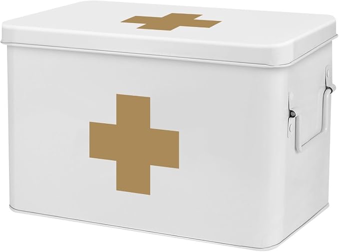 Flexzion First Aid Box Organizer Empty 13" White Vintage First Aid Kit Tin by Flexzion