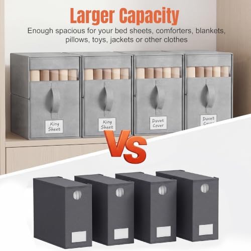 Large Bed Sheet Organizers and Storage for Linen Closet, 4 Pack Grey