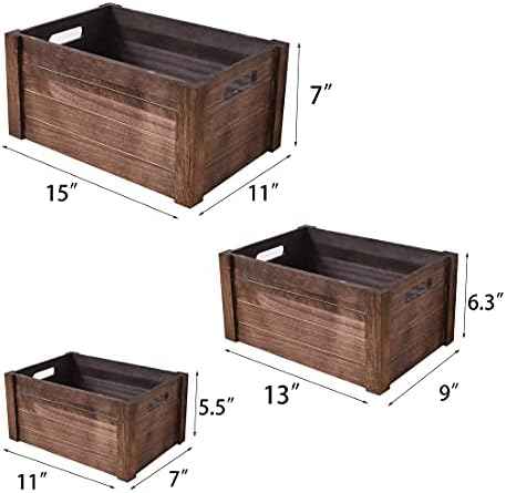 Farmhouse Antique Black Wooden Crate for storage,Rustic Decorative Boxes,Set Of 3 Nesting Wooden Storage Crates For display,Handmade Natural Solid Wood Box (Rustic Black)