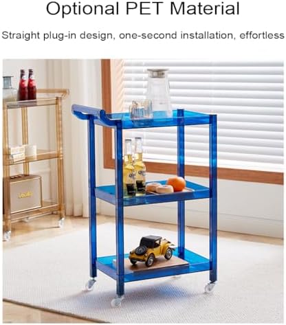 Acrylic Utility Rolling Cart,3-Tier Acrylic Bar Cart with Pulling Handle & 4 Wheels for Kitchen Living Room Dining Laundry,Clear Multifunction Small Spaces Rolling Serving (Size:29.13'' H,Color:Clear)