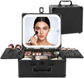 Relavel Makeup Bag with LED Mirror, Makeup Box Travel Train Case with Rechargeable Lighted Mirror & Adjustable Dividers, Cosmetic Brush Organizer Storage for Makeup Artists Gifts for Women and Girls