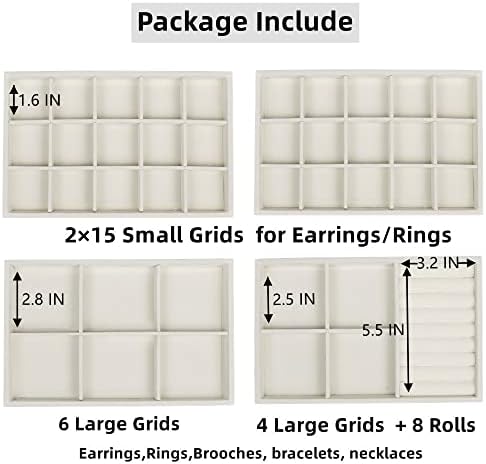 Set of 4 Stackable Jewelry Trays Organizer, Velvet Earring Organizer, Jewelry Organizer Showcase Display Drawer Organizer Storage, Earring Holder Necklace Bracelet Ring Accessary Organizers (Beige)
