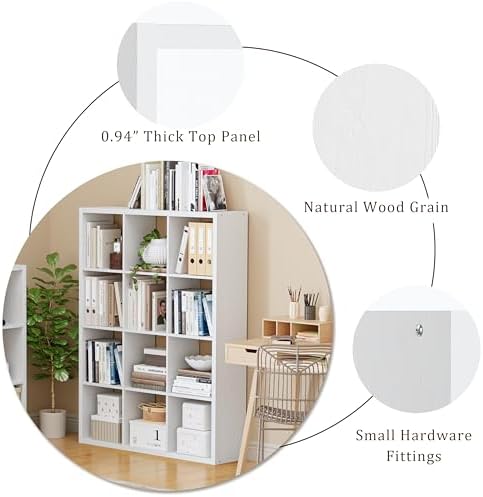 VDNEND Cube Storage Organizer Bookcase, Decorative 11 inch Open Back Cubical Shelf with Thickened Border, Display Bookshelf for Living Room, Home Office, Sturdy Room (White, 12 Cube)