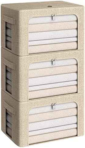 CYhom 3Pack Foldable Storage Bins - Frame Storage Box Linen Fabric