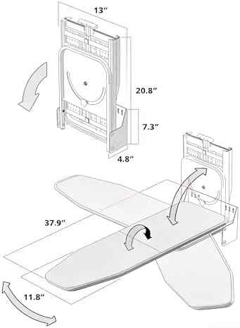Nisorpa Wall Mounted Ironing Board 37.9" x 11.8", Compact Foldable Iron Board 180° Swivel, Space Saving Wall Ironing Board with Heat Resistant Cover for Laundry Room, Cloakroom, Apartment