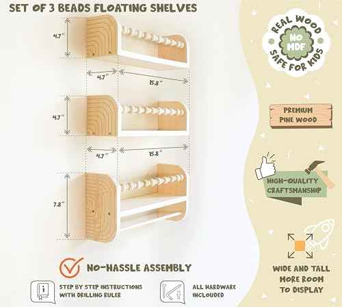 CNK Nursery Floating Book Shelves for Wall Mounted Set of 3 Book Shelf for Kids Room, Toddler Room, Baby Rooms Natural Pine Wood Bookshelf Toy Storage with Rack Playroom Decor