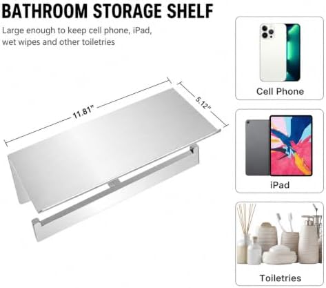 Double Toilet Paper Holder with Shelf,Idealmax Toilet Paper Holder Brushed Nickel,Large Commercial Toilet Paper Dispenser Phone Shelf, Wall Mounted Tissue Roll for Bathroom, Stainless Steel