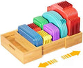 Kiasthome Expandable Bamboo Lid Organizers Inside Cabinet, Kitchen Cabinet Organizers with 3 Adjustable Dividers, Storage Plastic Lids, Food Container Lid Holder Organizer for Drawer Pantry, Nature
