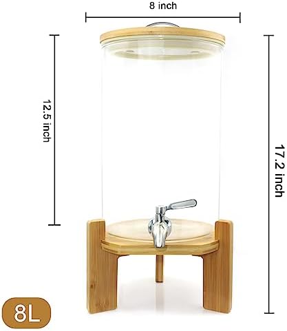 Glass Drink Dispenser with Stand,2.1 Gallons Wood Stand Cold Beverage Dispensers-Large Drink Dispensers For Parties,Bars,Restaurants