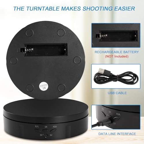 22 lbs Motorized Rotating Display Stand for Jewelry, 360 Degree, Automatic Mute Rotating Display Stand, Electronic Turntable with USB Charging Port for Display, Photography Products, Cupcakes, Toys