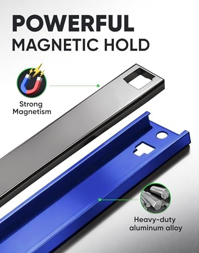 ALOANES Magnetic Socket Organizer Set, 6PC Heavy Duty Aluminum Socket Holder Organizer, 360° Swivel Clips Socket Holder Kit for Toolbox Drawer Fit 1/2, 3/8, 1/4-Inch x 80 Clips (Blue, 6PC)