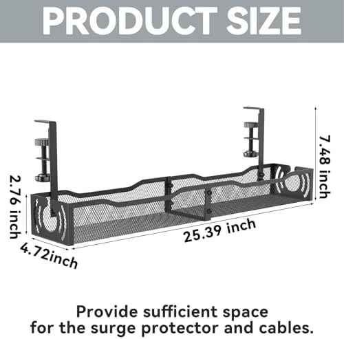 Cable Management, 25.3'' Under Desk Cable Management Tray No Drill