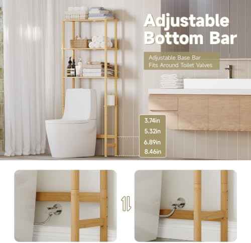 Over The Toilet Storage,3-Tier Bamboo Bathroom Shelf with Paper Holder
