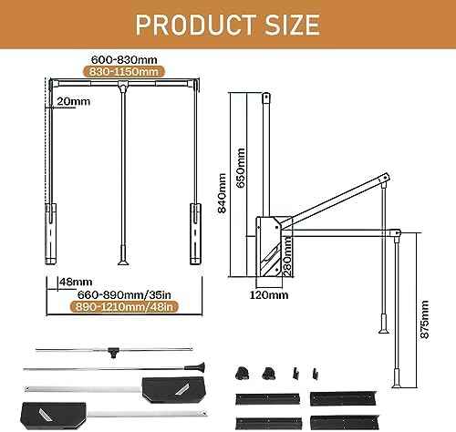 Pull Down Closet Rod, Stainless Steel Adjustable 26''-35'', 60 lbs Capacity