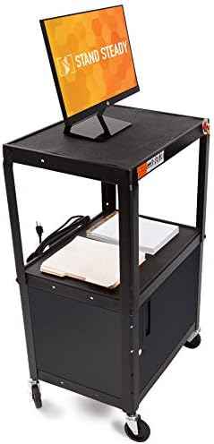 Line Leader AV Cart w/Locking Cabinet, Black Metal Utility Cart with