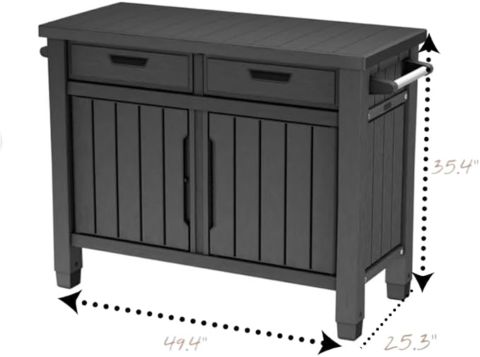 Outdoor Storage Cabinet with Drawers, Entertainment Buffet Table, Graphite Gray - Image 3