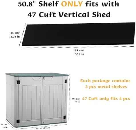 EHHLY 47 Cuft Outdoor Storage Shed Shelf, Outdoor Storage Cabinet Metal Shelves for 4.5x2.8 Ft Shed, Vertical Resin Storage Shed Accessories, Black