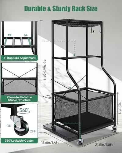 EXTCCT Garage Sports Equipment Organizer, Rolling Ball Storage Cart